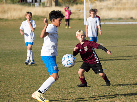 Kids playing soccer with Teton FC in Teton Valley, Idaho